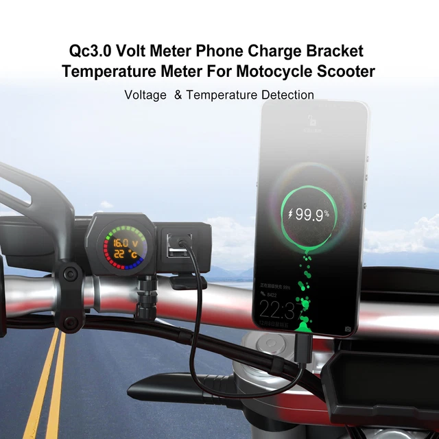 Misuratore Volt - Misuratore di temperatura supporto di carica telefonico nero A per moto