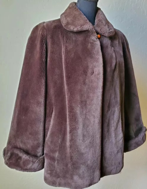 BRINY MARLIN BOX 4 Brown Faux Fur Coat Jacket Sz 16 EUC Women Vintage ...