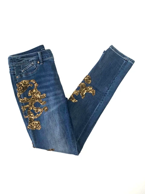 CHICO S PLATINUM GOLD Leaf Jeggings Jeans Women s 00 Extra Small 2