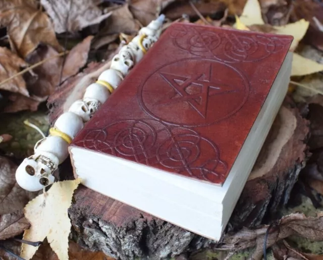 Small Leather-Bound BOOK OF SHADOWS Pentagram Journal Grimoire Dairy Notebook