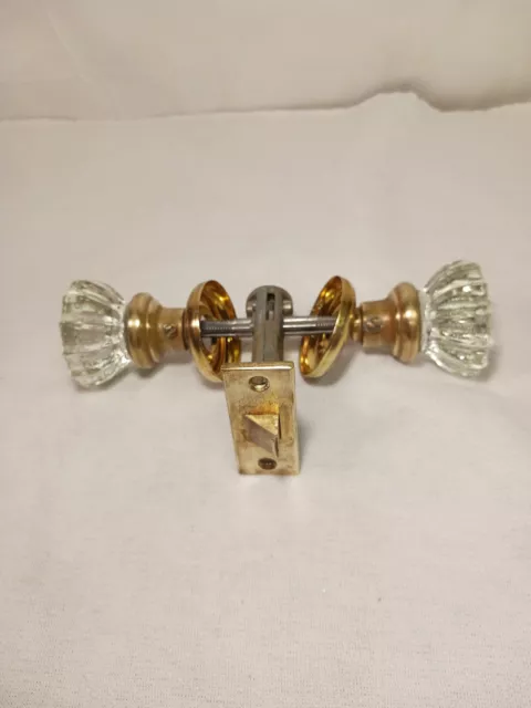 Vintage 12 Point Glass Door Knobs & Brass Latch Pre-owned Salvage Restoration