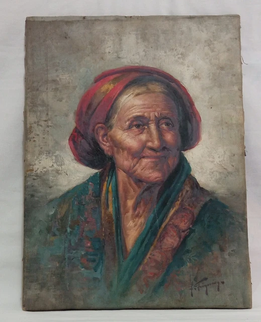 Dipinto Olio Su Tela Frigerio La Contadina
