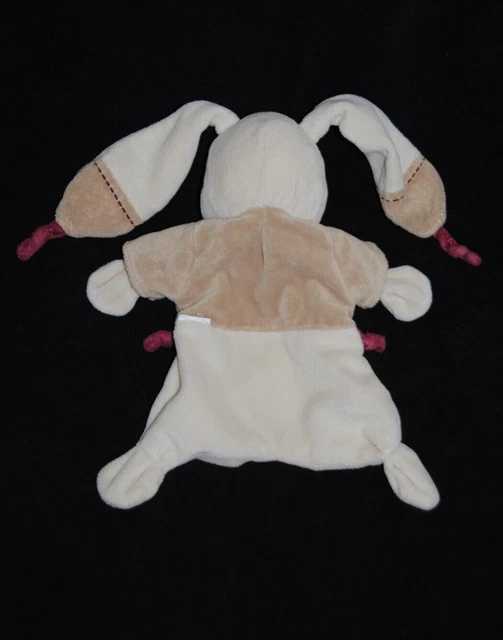 Doudou lapin plat beige NICOTOY SIMBA KIABI Bastien nœuds bordeaux TTBE 3