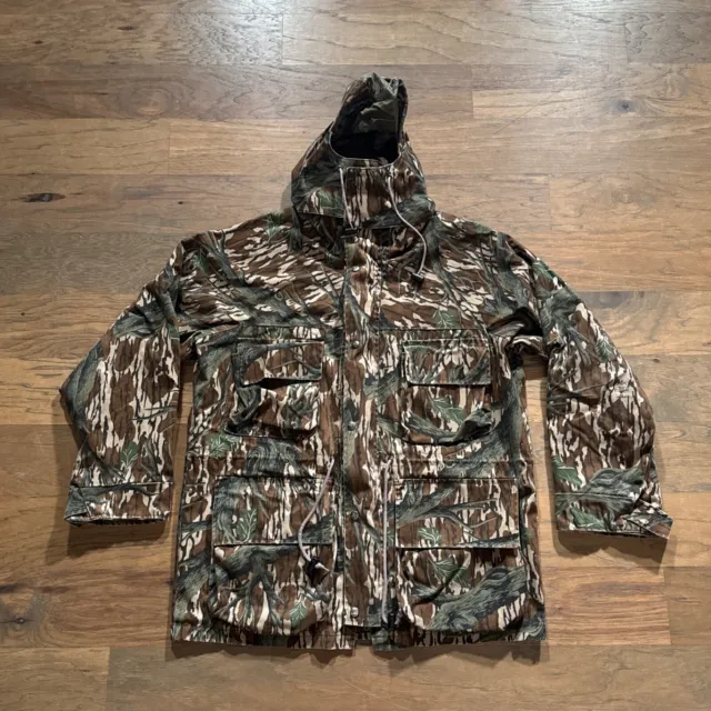 Vintage Mossy Oak Jacket Mens Large Treestand Camo Hunting Parka Hooded Outdoors