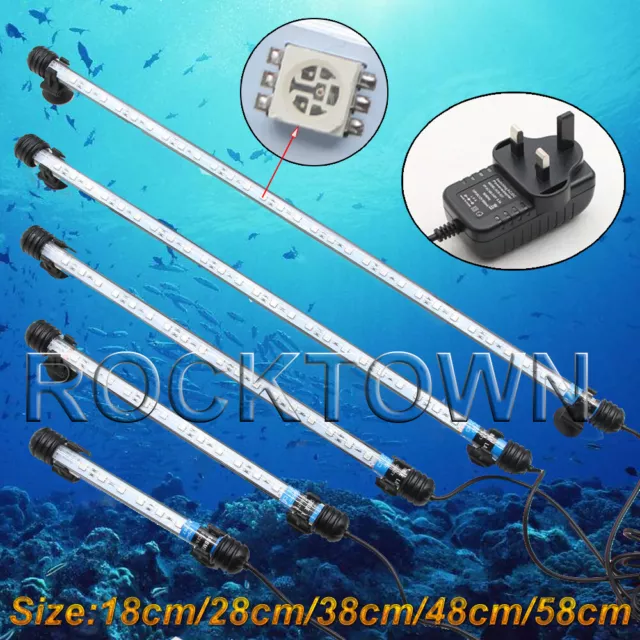 LED Aquarium Fish Tank Lighting Submersible Strip Bar With Blue White RGB Color