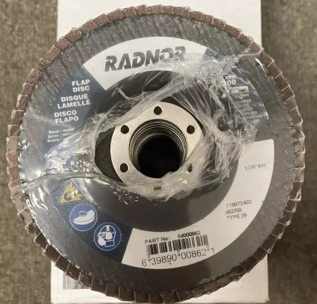 Radnor  Type 29 Flap Disc 40 Grit 4-1/2" x 7/8" AH 64000862 "QTY 10 PCS"