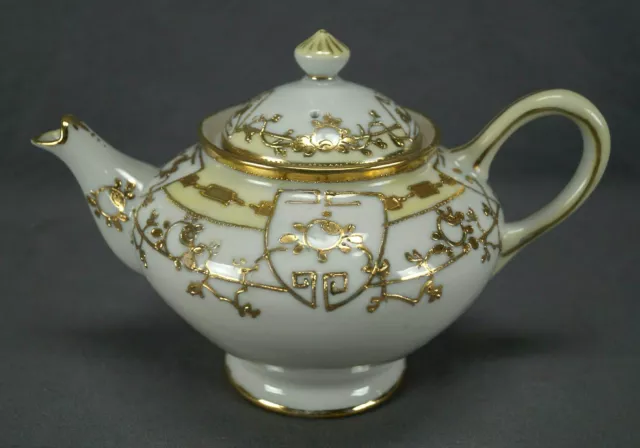Nippon Hand Painted Raised Beaded Gold Rose Scrollwork Teapot C.1891-1921