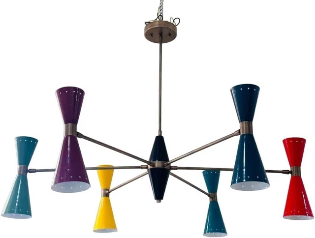 Magnifique lustre Spoutnik de style Stilnovo en laiton fabriqué à la main à...
