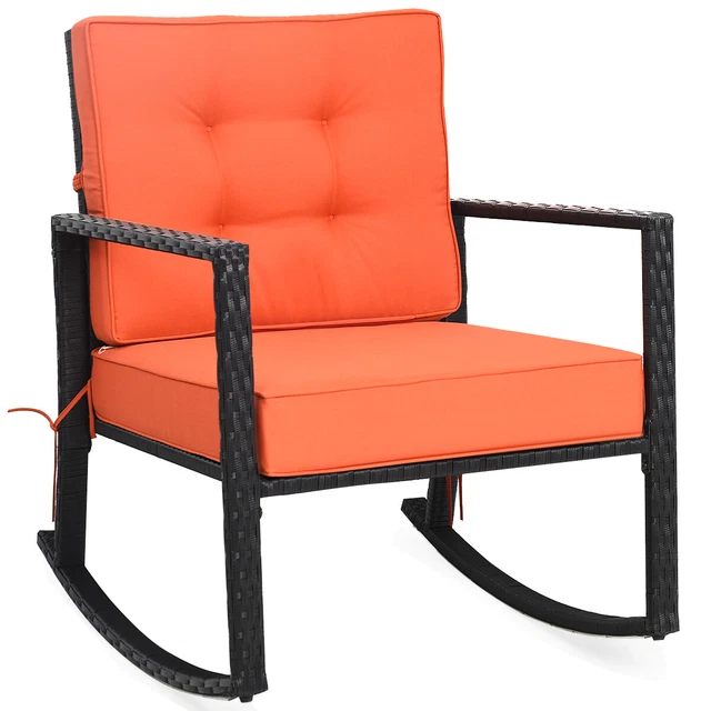 PATIO RATTAN ROCKER Chair Outdoor Glider Wicker Rocking Chair w/Orange