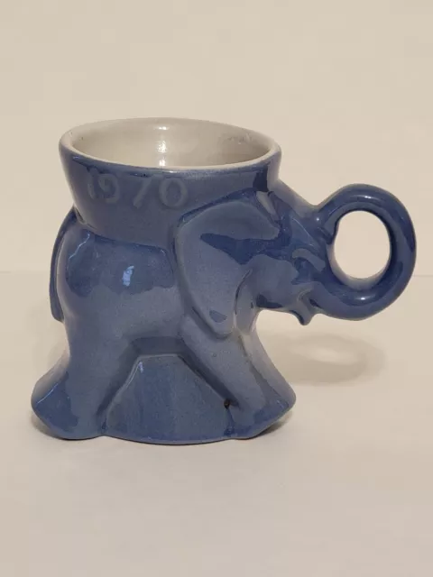 FRANKOMA Coffee Mug Blue 1970 Republican GOP Elephant Shape Figural Cup