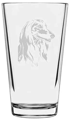 Afghan Hound Dog Themed Etched All Purpose 16oz Pint Glass