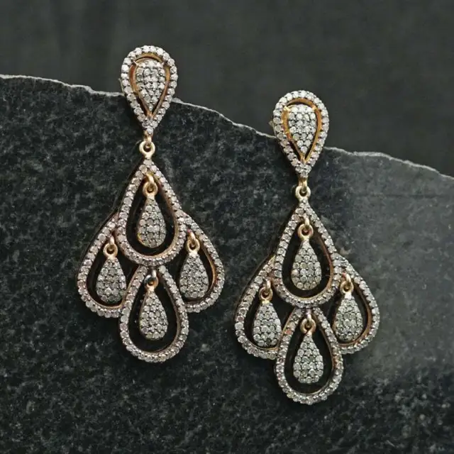 925 Sterling Silver Pave Diamond Dangle Drop Earring Jewelry Anniversary Gift
