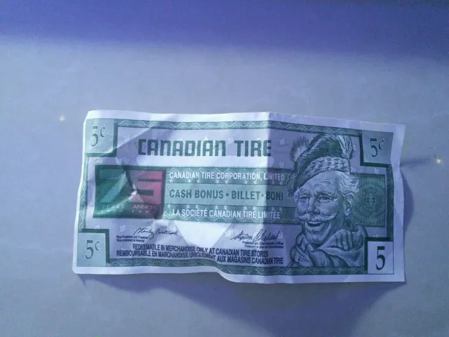 Canadian Tire Money 5 Cents 75th Anniversary 1996 Circulated Rare