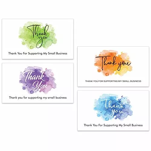 200 PCS Thank You for Supporting My Small Business Cards in 4 Elegant Watercolor