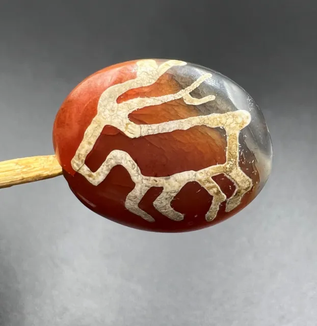 Burmese South East Asian Antique Pyu Pagan Etched Carnelian Agate Stone Bead