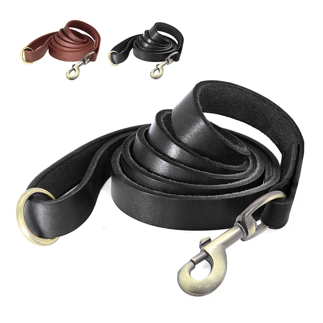 Guinzaglio per cani in vera pelle marrone nero piombo lungo 150 cm animale domestico che cammina piombo resistente