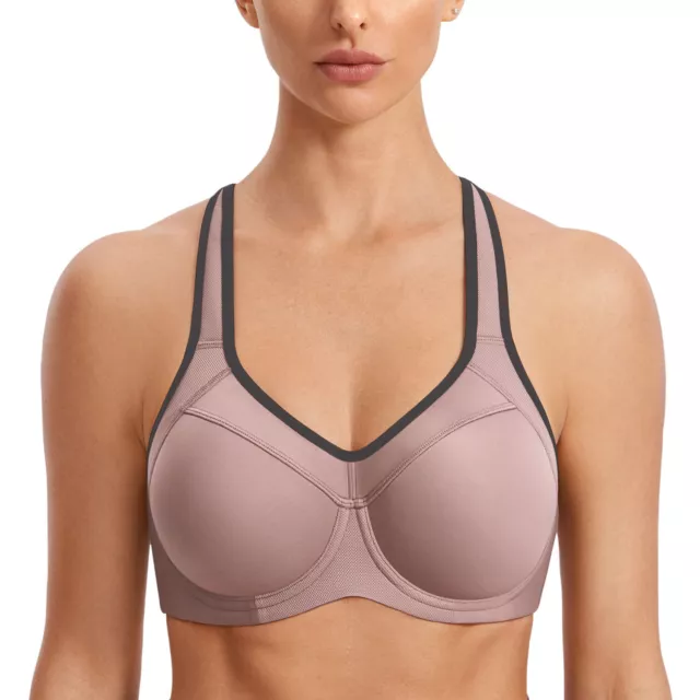 SYROKAN Women's Full Support Sports Bra High Impact Lightly Lined Underwire