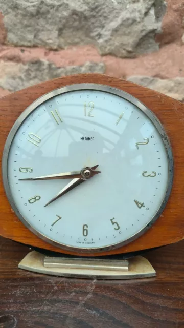 Sleek Vintage Retro Teak Metamec 1980s Art Deco Mantel Clock Original mechanical 2