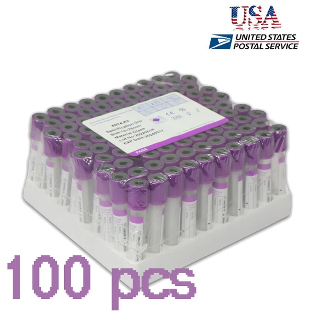 100PCS VACUUM BLOOD Collection Tube EDTA K2 Glass Tubes for Laboratory
