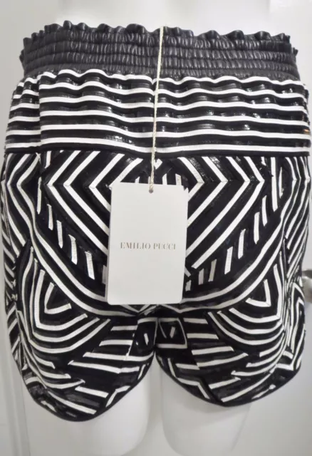 EMILIO PUCCI $4490 Runway Black Patterned Lamb Leather Dress Shorts 44 8 10 BNWT 3