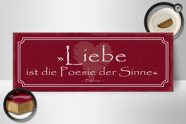 HOLZSCHILD SPRUCH 27X10 cm Liebe ist die Poesie der Sinne Schild wooden