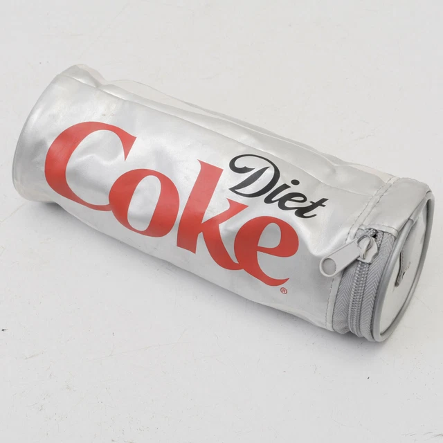 DIET COKE Astuccio portapenne argento zip sacchetto Uni grigio cocacola...