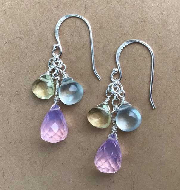 Sundance Charm Sterling Silver Natural Aquamarine Lemon Lavender Quartz Earrings