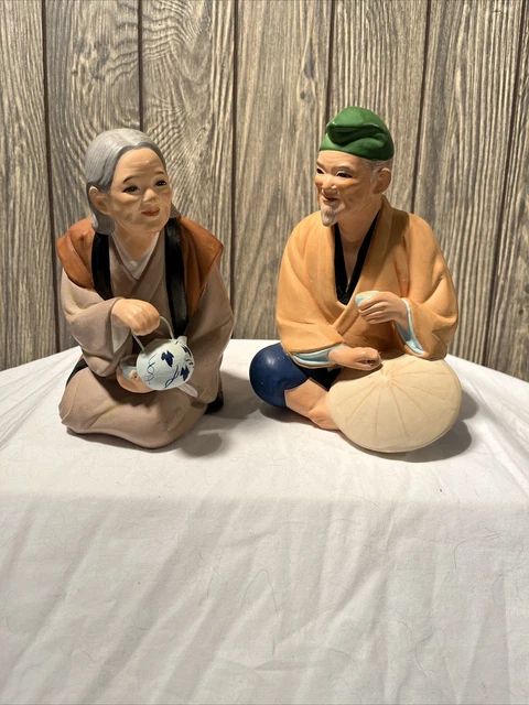 Vintage Japanese Mimasu Hakata Porcelain Hat Maker Man & Tea Vendor Wife Couple