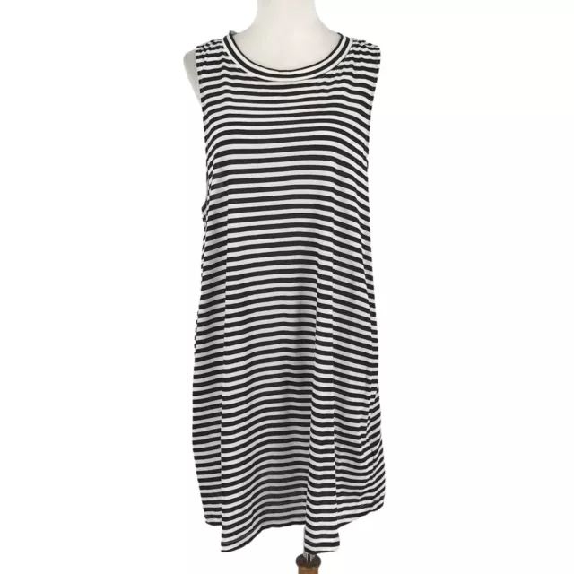 Roxy Womens Dress Large Black White Sleeveless Pullover Tank Mini Sundress