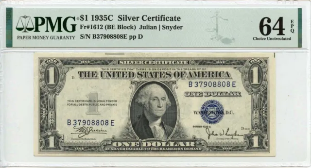 1935C $1 Silver Certificate Fr# 1612 PMG CH64 EPQ