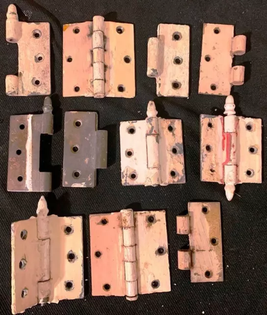 Lot of 16 Vintage Cast Iron Door Hinges Salvage 3 Steeple Tip 4