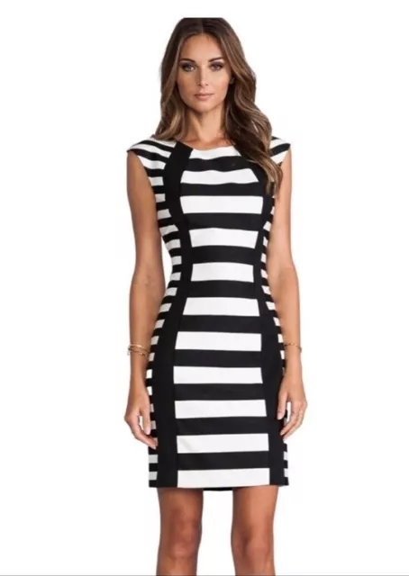 Trina Turk Women’s Phlox Black White Stripe Sheath Dress Size 12