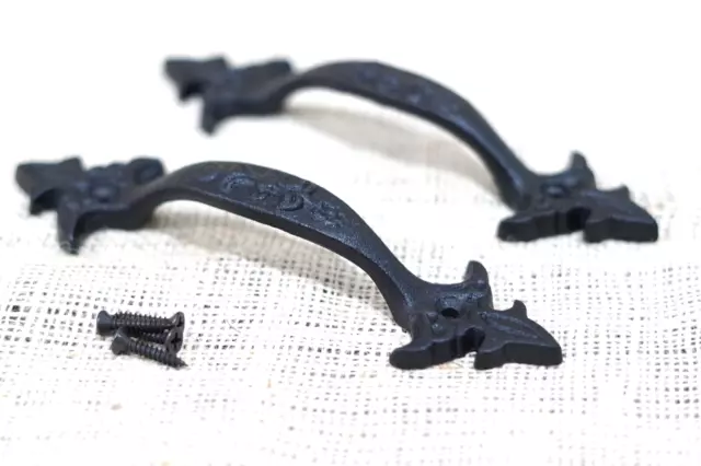4 Cast Iron Black Handles Gate Pull Shed Door Barn Handle Fancy Drawer Pulls 4