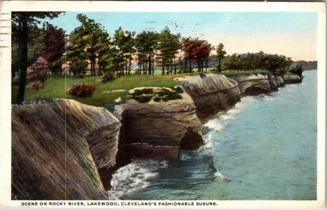 Cleveland OH Ohio, Lakewood Rocky River Cliffs, Lake, 1920 Vintage Postcard