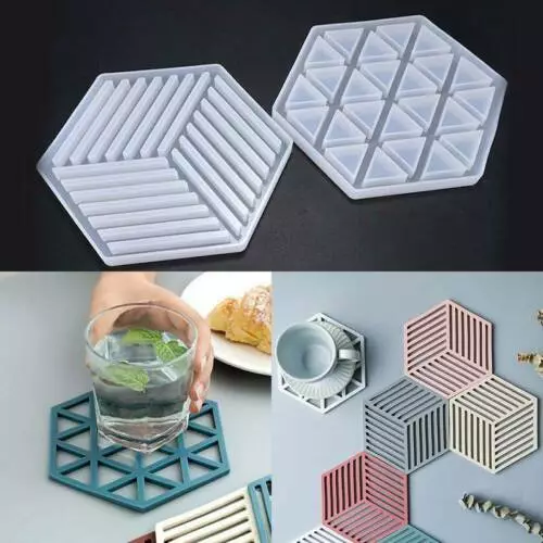 Craft Casting Mold Jewelry Pendant Making Hexagon Coaster Mould Resin Silicone
