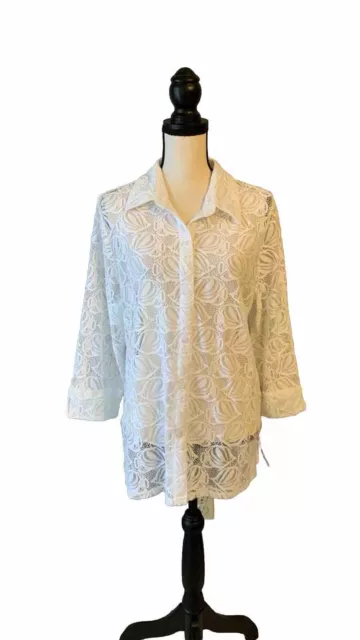 ALFRED DUNNER WHITE Button-down Cover- Up. Size 18 $15.00 - PicClick