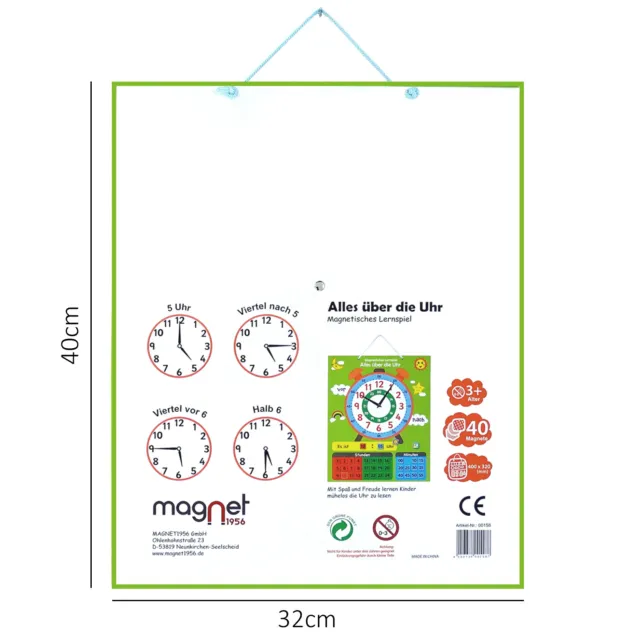 Lern-Spiel Uhr magnetisch I zum aufhängen mit drehbaren Zeigern und 40 Magneten 2