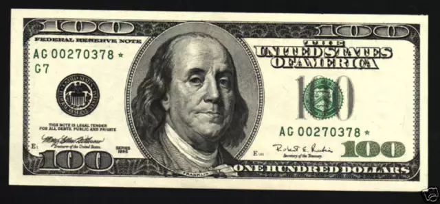 United States 100 Dollars P503 1996 Franklin Unc * Replacement Usa Money Note