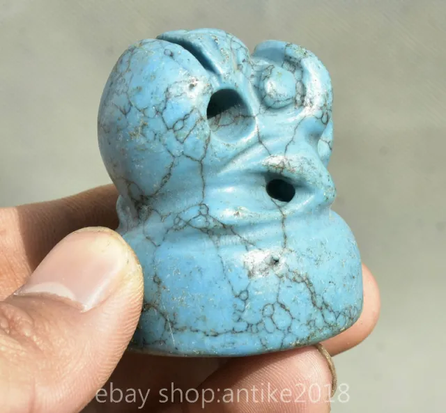 2.4 " Old Chinese Hongshan Culture Turquoise Carved Pig Dragon head Seal Pendant