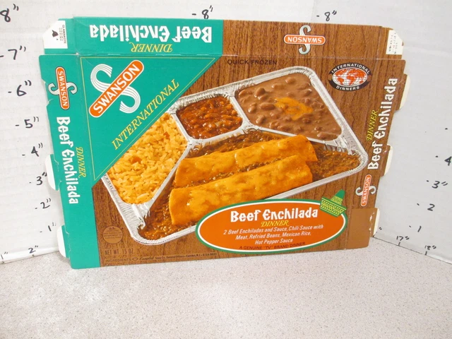 SWANSON 1960s BEEF ENCHILADA Mexican beans chili TV dinner vintg frozen food box