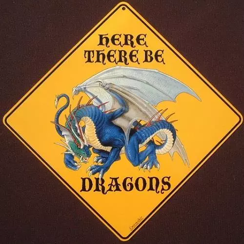 DRAGON CROSSING SIGN  16 1/2 by 16 1/2 NEW decor novelty dragons animals  signs