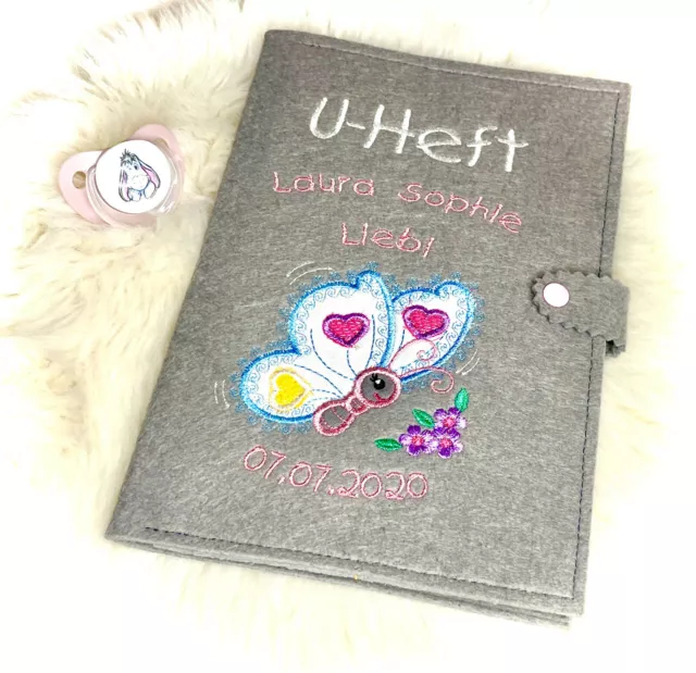 U-Livret Étui Avec Noms Et Date de Naissance, Papillon, Cadeau pour La Bébé