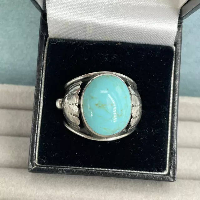 Native American Ring Sterling Silver Turquoise Cabochon Chunky Size U 11.2g 2