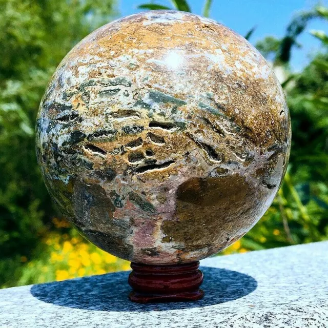 1.8 LB Natural Ocean Jasper Quartz Ball Crystal Sphere Mineral Specimen Healing