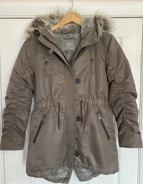 Next Girls Parker Coat Age 11 Years, Faux Fur Lined + Hood, Worn Once, Excellent