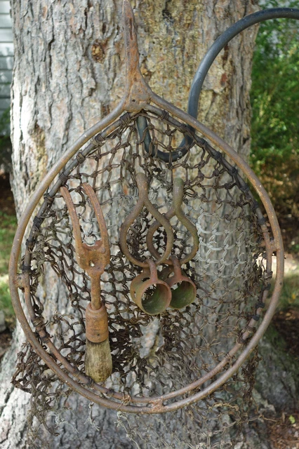 Antique Wrought Iron Hand Forged Double Ring Fish Net Marine Ships Boat Fishing