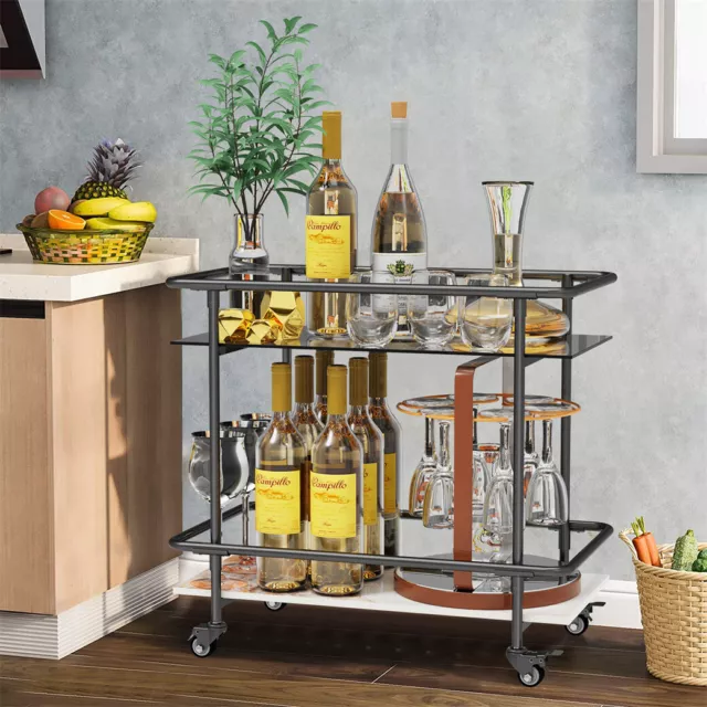 Metal Food Drink Tea Serving Unit Mobile Trolley Catering Kitchen Cart w/ Wheels