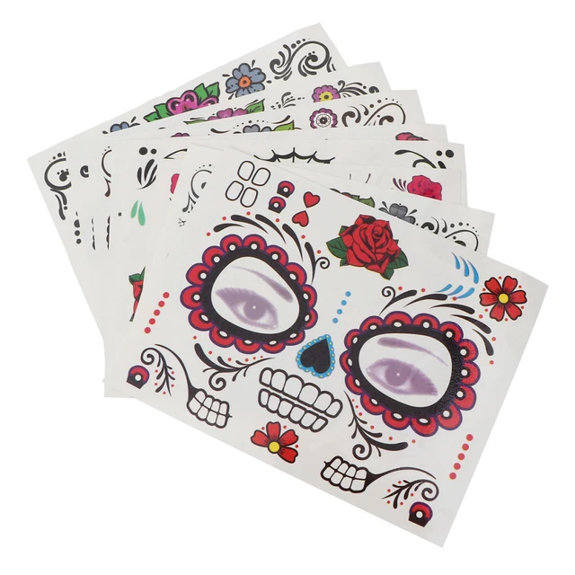 8 Pcs Face Art Tattoos Suger Skull Sticker Halloween Party Prop Child