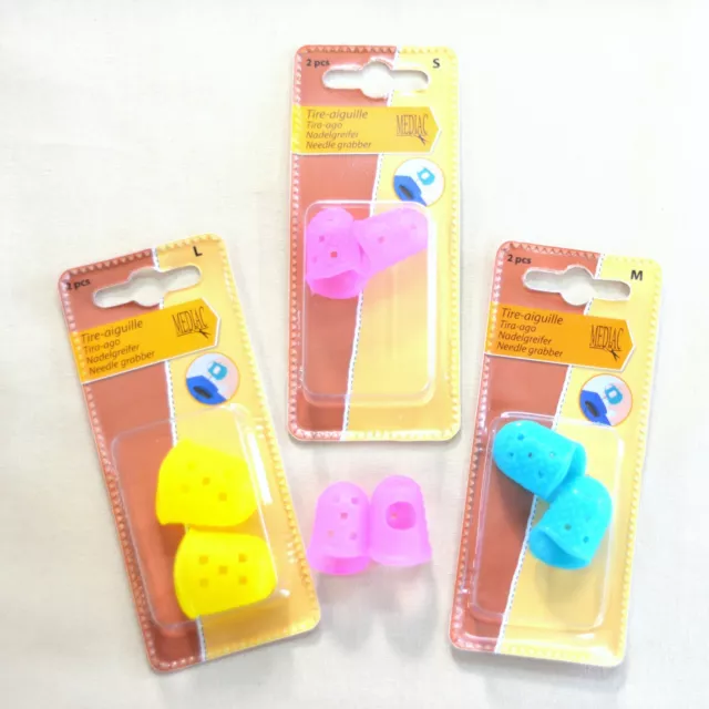 2 x Soft Touch Needle Grabbers Thimble Finger Protector - Small Medium Large