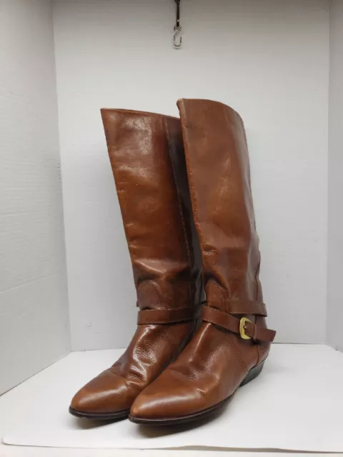 Enzo Angiolini Size 10 M Brown Leather Buckle Knee High Fashion Pull-On Boots